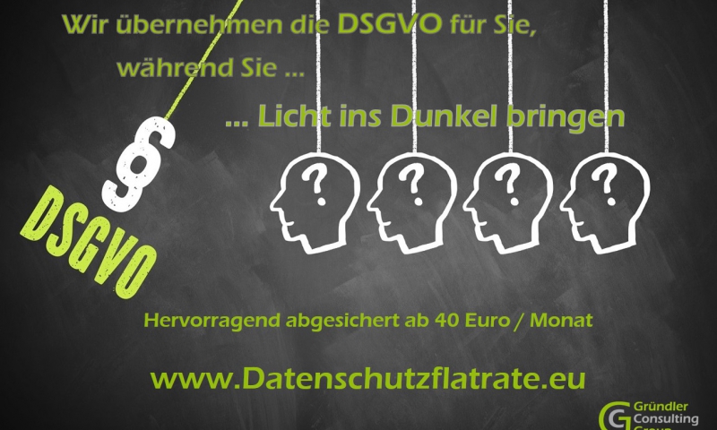 Datenschutzflatrate - Wir übernehmen die Umsetzung der DSGVO für Sie, damit Sie sich um Ihre Haupttätigkeit kümmern können. Dabei sichern wir Sie soweit ab, dass Sie den Rechten der Kunden und Mitarbeiter oder Mitgliedern gerecht werden und Abmahnungen bei Ihnen ein Fremdwort bleiben. Ideal auch für Firmen und Vereine die keinen Datenschutzbeauftragten brauchen.