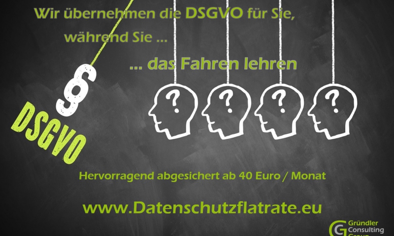 Datenschutzflatrate - Wir übernehmen die Umsetzung der DSGVO für Sie, damit Sie sich um Ihre Haupttätigkeit kümmern können. Dabei sichern wir Sie soweit ab, dass Sie den Rechten der Kunden und Mitarbeiter oder Mitgliedern gerecht werden und Abmahnungen bei Ihnen ein Fremdwort bleiben. Ideal auch für Firmen und Vereine die keinen Datenschutzbeauftragten brauchen.