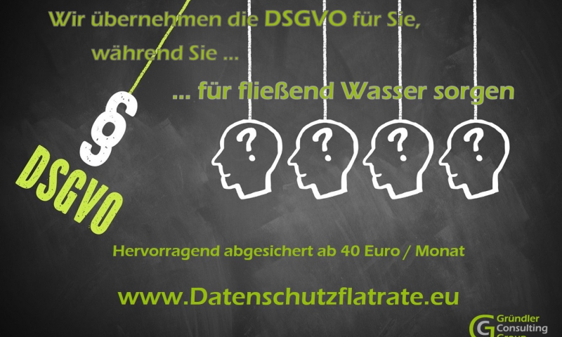 Datenschutzflatrate - Wir übernehmen die Umsetzung der DSGVO für Sie, damit Sie sich um Ihre Haupttätigkeit kümmern können. Dabei sichern wir Sie soweit ab, dass Sie den Rechten der Kunden und Mitarbeiter oder Mitgliedern gerecht werden und Abmahnungen bei Ihnen ein Fremdwort bleiben. Ideal auch für Firmen und Vereine die keinen Datenschutzbeauftragten brauchen.