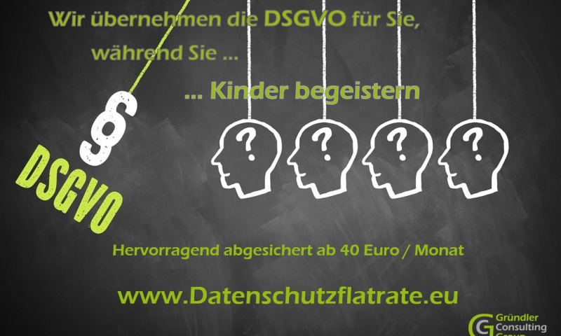 Datenschutzflatrate - Wir übernehmen die Umsetzung der DSGVO für Sie, damit Sie sich um Ihre Haupttätigkeit kümmern können. Dabei sichern wir Sie soweit ab, dass Sie den Rechten der Kunden und Mitarbeiter oder Mitgliedern gerecht werden und Abmahnungen bei Ihnen ein Fremdwort bleiben. Ideal auch für Firmen und Vereine die keinen Datenschutzbeauftragten brauchen.
