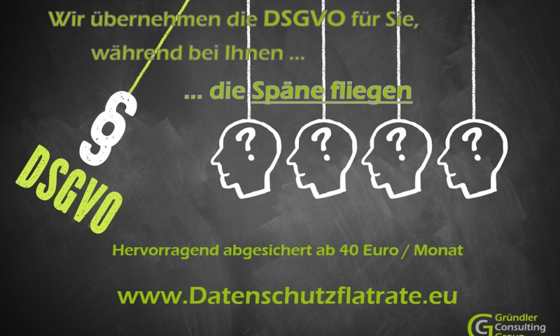 Datenschutzflatrate - Wir übernehmen die Umsetzung der DSGVO für Sie, damit Sie sich um Ihre Haupttätigkeit kümmern können. Dabei sichern wir Sie soweit ab, dass Sie den Rechten der Kunden und Mitarbeiter oder Mitgliedern gerecht werden und Abmahnungen bei Ihnen ein Fremdwort bleiben. Ideal auch für Firmen und Vereine die keinen Datenschutzbeauftragten brauchen.