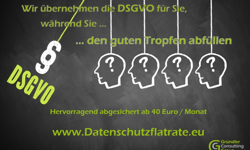 Datenschutzflatrate - Wir übernehmen die Umsetzung der DSGVO für Sie, damit Sie sich um Ihre Haupttätigkeit kümmern können. Dabei sichern wir Sie soweit ab, dass Sie den Rechten der Kunden und Mitarbeiter oder Mitgliedern gerecht werden und Abmahnungen bei Ihnen ein Fremdwort bleiben. Ideal auch für Firmen und Vereine die keinen Datenschutzbeauftragten brauchen.